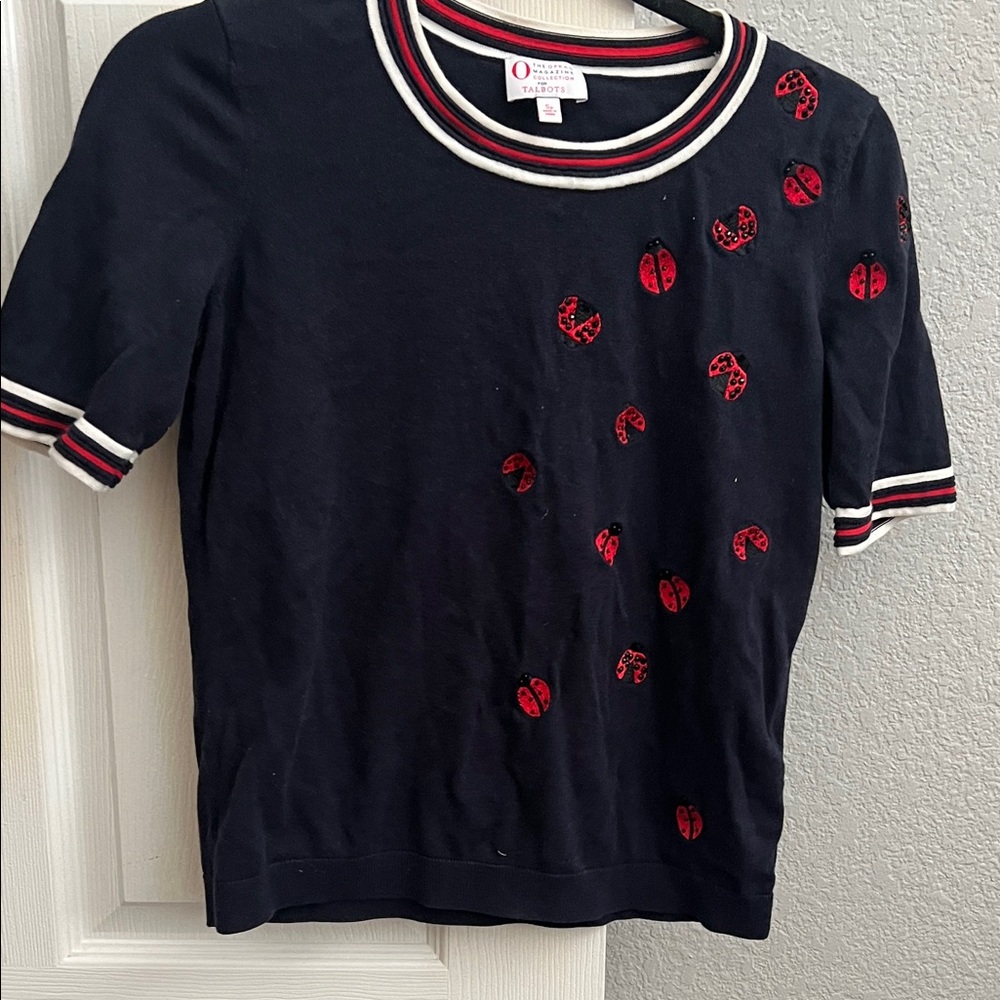 Talbots Black Blouse with Red Accents